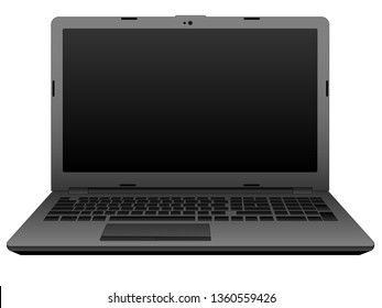 Gray laptop turned off front view. Open laptop linear vector picture with gradient.