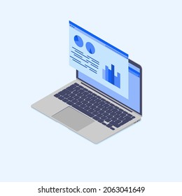 gray laptop vector isometric flat illustration on isolated blue background created for mobile, web design,print products, applications, site,3d
