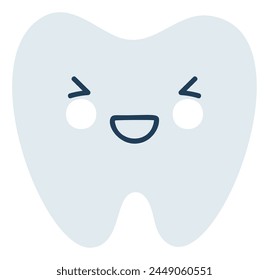 Gray laughing tooth Emoji Icon. Cute tooth character. Object Medicine Symbol flat Vector Art. Cartoon element for dental clinic design, poster