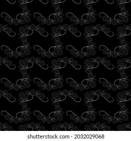Folletos grises sobre el patrón monocromo negro sin fisuras. Diseño de fondo gráfico de moda. Textura abstracta moderna. Plantilla monocroma para impresiones, textiles, envoltura, papel pintado. Ilustración del vector