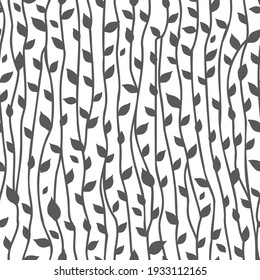 Gray leaves and twigs. Seamless pattern. Background, pattern. Vector illustration.  