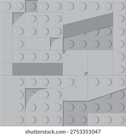 Gray lego 3d building kit blocks various geometric shapes. Vector square seamless pattern or texture.