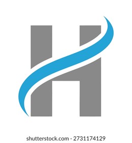 Letra cinza H com ícone de símbolo de logotipo de elemento de design azul e branco