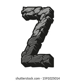 Gray letter Z desert design with cracked dry ground texture in vintage style isolated vector illustration