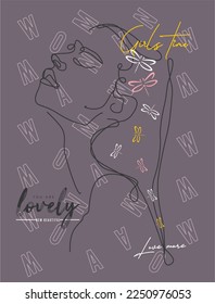 gray letters black line girl pattern and yellow letters