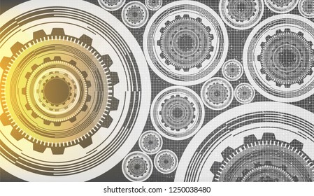 Gray Light Technology Gears wheel and Cock with Circuit Line Background,vector illustration.