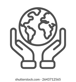 Gray Line Art Icon Two Hands Holding Earth Globe world