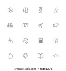 gray line education and science icon set for web design, user interface (UI), infographic and mobile application (apps)