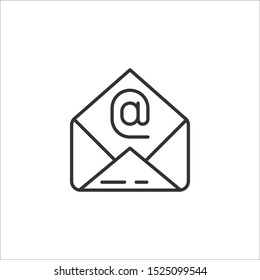 Gray line icon of email on white background. Vector illustration.