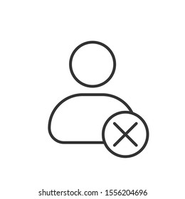 Gray line icon of man NO on white background. Vector illustration.