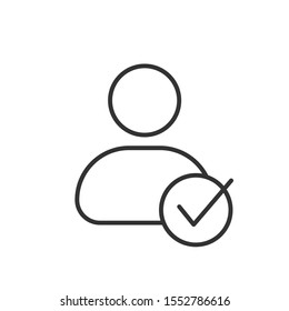 Gray line icon of man OK on white background. Vector illustration.