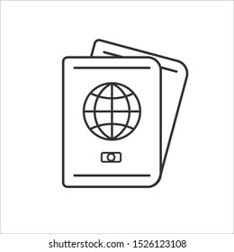 Gray line icon of passport on white background. Vector illustration.