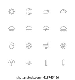 gray line weather icon set for web design, user interface (UI), infographic and mobile application (apps)