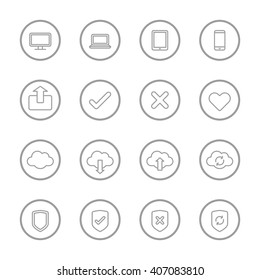 gray line web icon set with circle frame for web design, user interface (UI), infographic and mobile application (apps)
