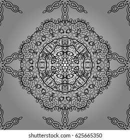 Gray linear background. Floral seamless pattern with swirl. Gray background. Decorative illustration for print, web.