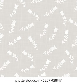 Gray Linen fabric Texture, Background Texture printed with White Daisy Flowers. Seamless pattern. Close Up Weave Fabric Organic Yarn for Wallpaper, Cloth Packaging and others