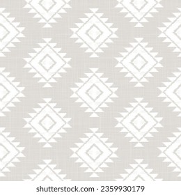 Textura de tela de lino gris, textura de fondo impresa con un patrón étnico. Patrón sin foco. Cerrar la hilera orgánica de tejidos tejidos para papel de escritorio, embalajes de tela y otros