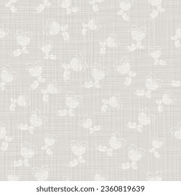 Gray Linen fabric Texture, Background Texture printed with White Daisy Flowers. Seamless pattern. Close Up Weave Fabric Organic Yarn for Wallpaper, Cloth Packaging and others