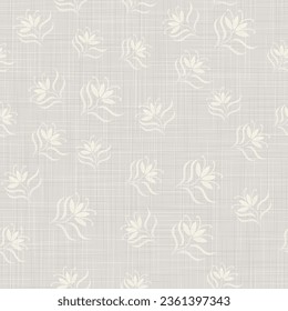 Gray Linen fabric Texture, Background Texture printed with White Daisy Flowers. Seamless pattern. Close Up Weave Fabric Organic Yarn for Wallpaper, Cloth Packaging and others