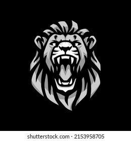 Gray Lion head roars vector illustration template. Big cat mascot logo clipart. Can be used for labels, banners, or advertisements.

