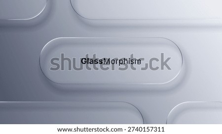 Gray liquid glass morphism background with text GlassMorphism. Modern abstract transparent style for UI app, web design, digital user interface.