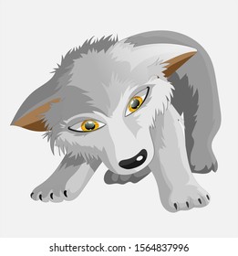 Gray little cute dog. Puppy who wants to play. Cartoon character. Classic handmate vector illustration. Isolated. Dog for animation