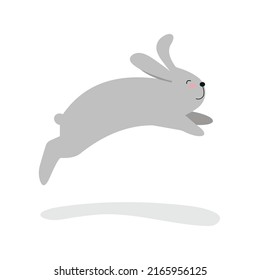 Gray little rabbit is jumping