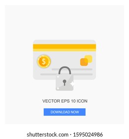 Gray Lock With Golden SIlver Card Golden Coin Dollar Sign Currency White Background Vector Illustration Flat Icon