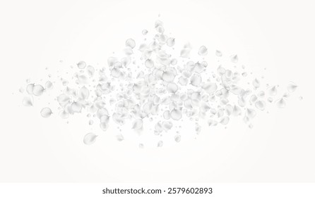 Gray Lotus Vector Light Background. Snowy Blur Petal Poster. Falling Blossom Template. Pastel Floral Beauty Banner.
