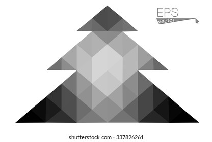 gray low polygon style christmas tree vector illustration consisting of triangles . Abstract triangular polygonal origami or crystal design of New Years celebration. Isolated on white background.