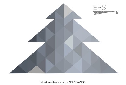 gray low polygon style christmas tree vector illustration consisting of triangles . Abstract triangular polygonal origami or crystal design of New Years celebration. Isolated on white background.