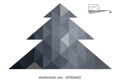 gray low polygon style christmas tree vector illustration consisting of triangles . Abstract triangular polygonal origami or crystal design of New Years celebration. Isolated on white background.