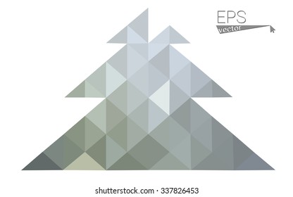 gray low polygon style christmas tree vector illustration consisting of triangles . Abstract triangular polygonal origami or crystal design of New Years celebration. Isolated on white background.
