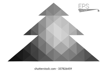 gray low polygon style christmas tree vector illustration consisting of triangles . Abstract triangular polygonal origami or crystal design of New Years celebration. Isolated on white background.