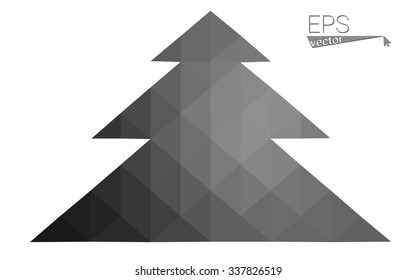 gray low polygon style christmas tree vector illustration consisting of triangles . Abstract triangular polygonal origami or crystal design of New Years celebration. Isolated on white background.