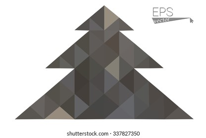 gray low polygon style christmas tree vector illustration consisting of triangles . Abstract triangular polygonal origami or crystal design of New Years celebration. Isolated on white background.