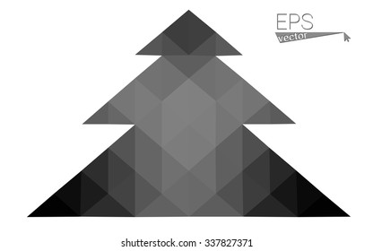 gray low polygon style christmas tree vector illustration consisting of triangles . Abstract triangular polygonal origami or crystal design of New Years celebration. Isolated on white background.