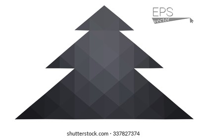 gray low polygon style christmas tree vector illustration consisting of triangles . Abstract triangular polygonal origami or crystal design of New Years celebration. Isolated on white background.