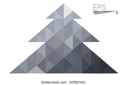 gray low polygon style christmas tree vector illustration consisting of triangles . Abstract triangular polygonal origami or crystal design of New Years celebration. Isolated on white background.