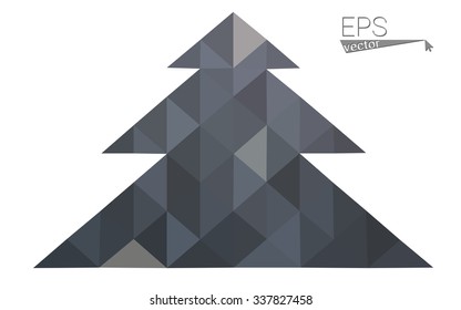 gray low polygon style christmas tree vector illustration consisting of triangles . Abstract triangular polygonal origami or crystal design of New Years celebration. Isolated on white background.