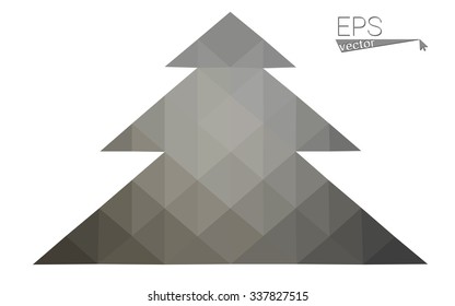 gray low polygon style christmas tree vector illustration consisting of triangles . Abstract triangular polygonal origami or crystal design of New Years celebration. Isolated on white background.