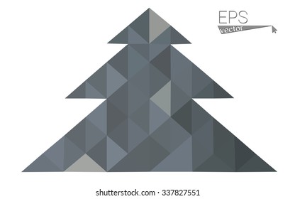 gray low polygon style christmas tree vector illustration consisting of triangles . Abstract triangular polygonal origami or crystal design of New Years celebration. Isolated on white background.