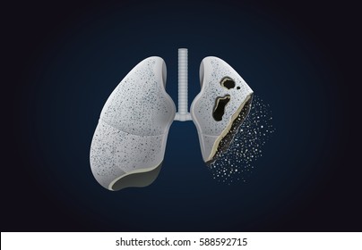 The gray lung transform into ashes. This illustration about effect of smoking and cancer.