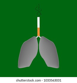 Gray lungs with a cigarette like trachea. Conceptual. Vector, illustration.