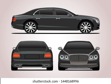 Gray luxury sedan. View from three sides. Bentley Flying Spur.
