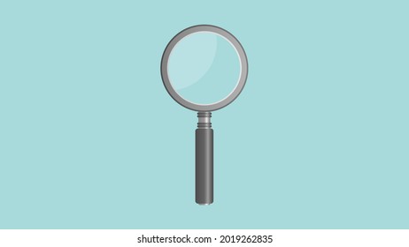 Gray magnifying glass isolated on blue background.