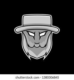 Gray man hat mascot logo. Bearded man Mascot logo. 