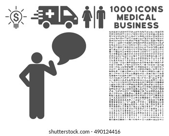 Gray Man Idea Balloon icon with 1000 medical business vector pictographs. Set style is flat symbols, gray color, white background.