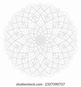 Mandala gris sobre fondo blanco aislado. Mandala con motivos florales. Plantilla de yoga