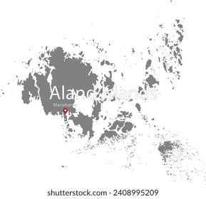 Gray Karte der Aland Islands mit Ortskennzeichen der Hauptstadt und Aufschrift des Landes und der Hauptstadt auf der Karte